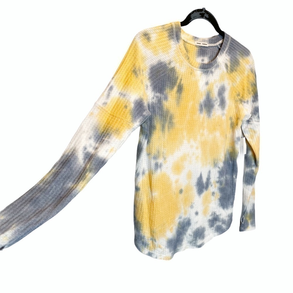 Sweet Romeo Storm Tie Dye Thermal Thumbhole Shirt White Yellow Blue XS New - Picture 3 of 8